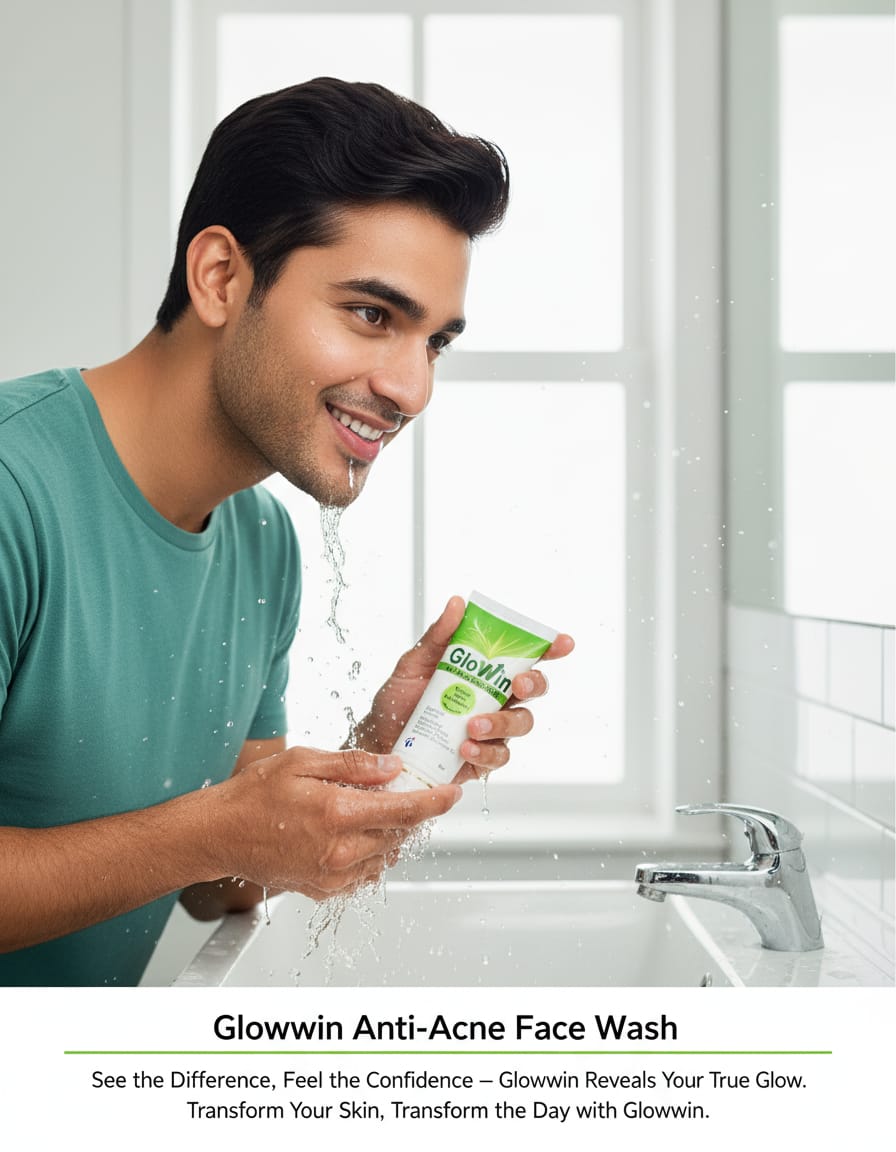 Glowin anti-acne face wash with packaging on a white background