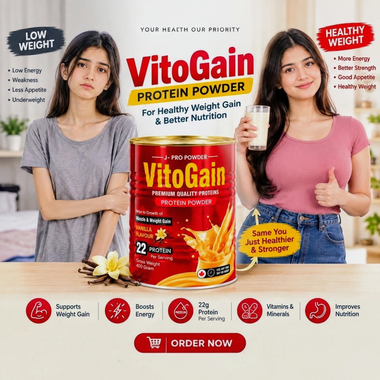Vito Gain Premium Protein Powder 400g | Advanced Weight Gain Supplement Pakistan