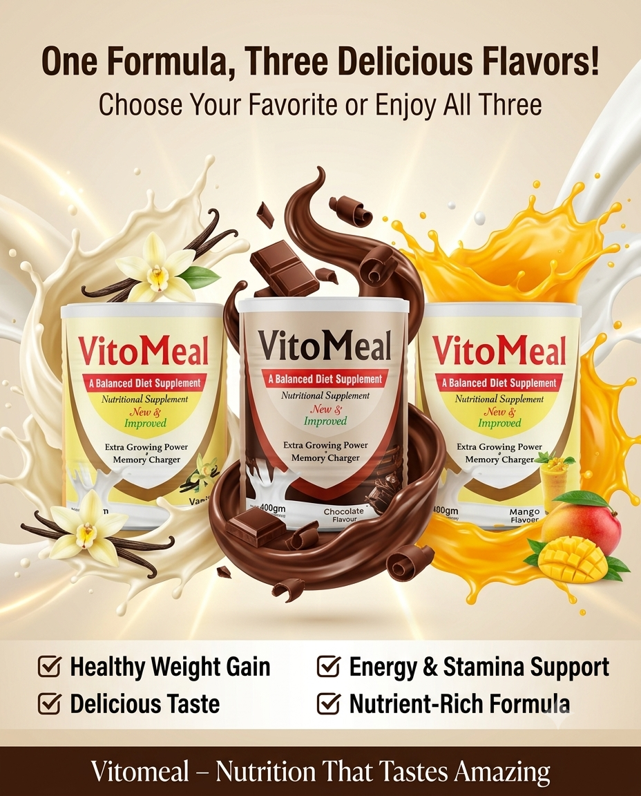 Vitomeal Weight Gain Supplement – 3 Delicious Flavors (Vanilla, Chocolate & Mango) | Healthy Nutrition & Energy Formula