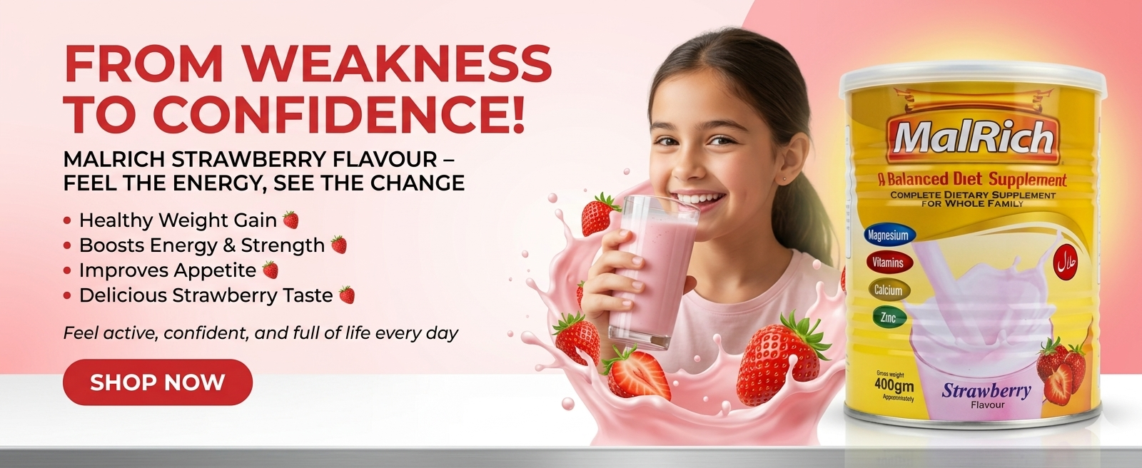 Malrich Diet Supplement Strawberry Flavor.