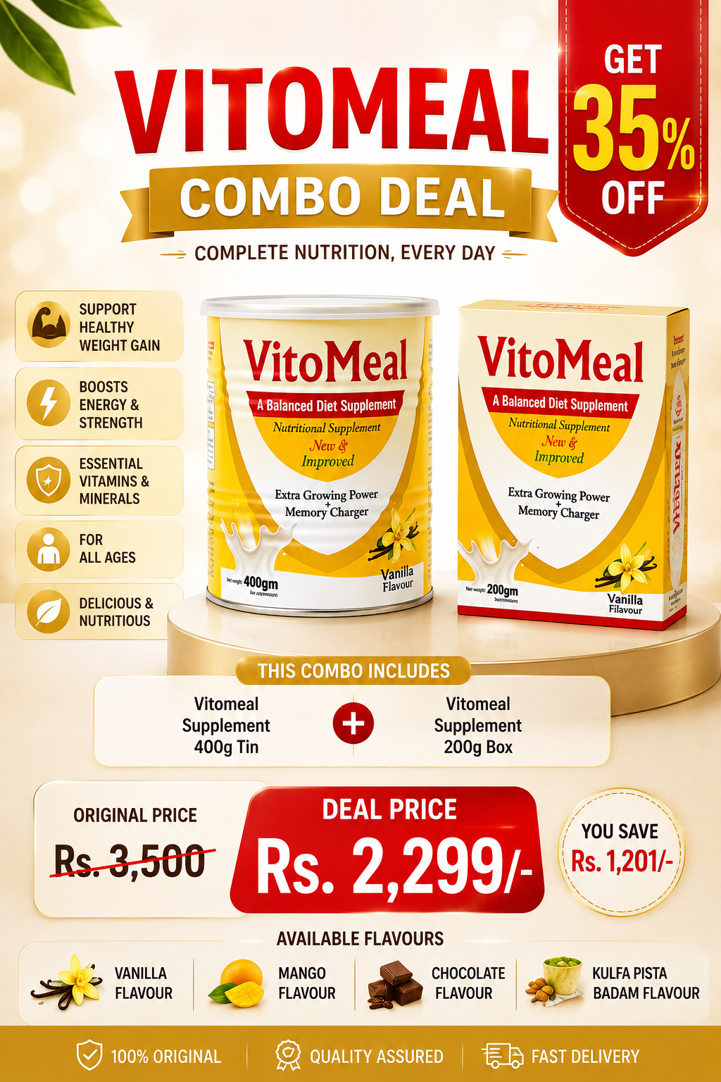 VitoMeal Vanilla Combo Pack – 400g Tin + 200g Box | 35% Off